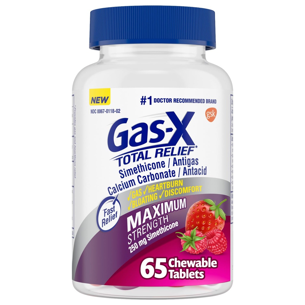 가스-X 최대 힘 가스 기복 Simethicone를 가진 총 기복 Chewable 정제 250 mg 및 Heartburn 기복 칼슘 탄산염 750 mg의 혈류, 섞는 기복 - 65 조사