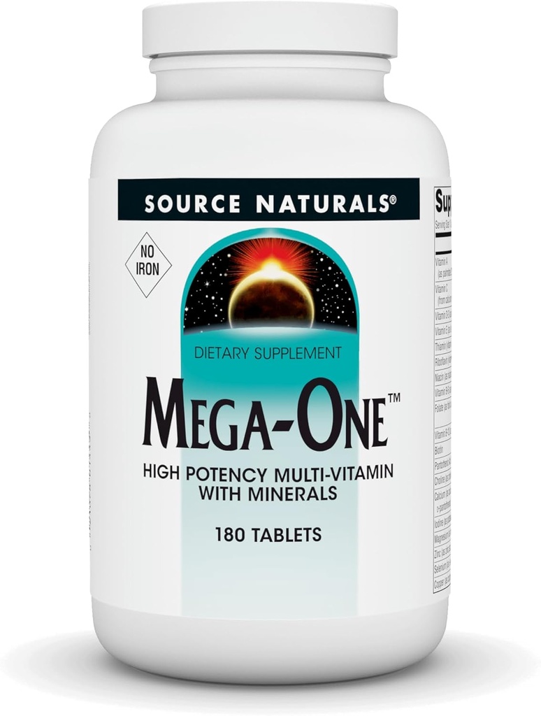Source Naturals Mega-One Muti-Vitamin 무기물, 아니 철 - 180 정제