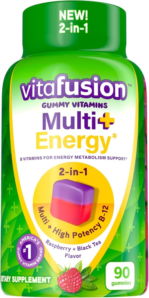 Vitafusion Multi + Energy* Gummy Vitamins는 에너지 대사 지원*, 90 조사를 제공하는 B 비타민을 함유합니다.