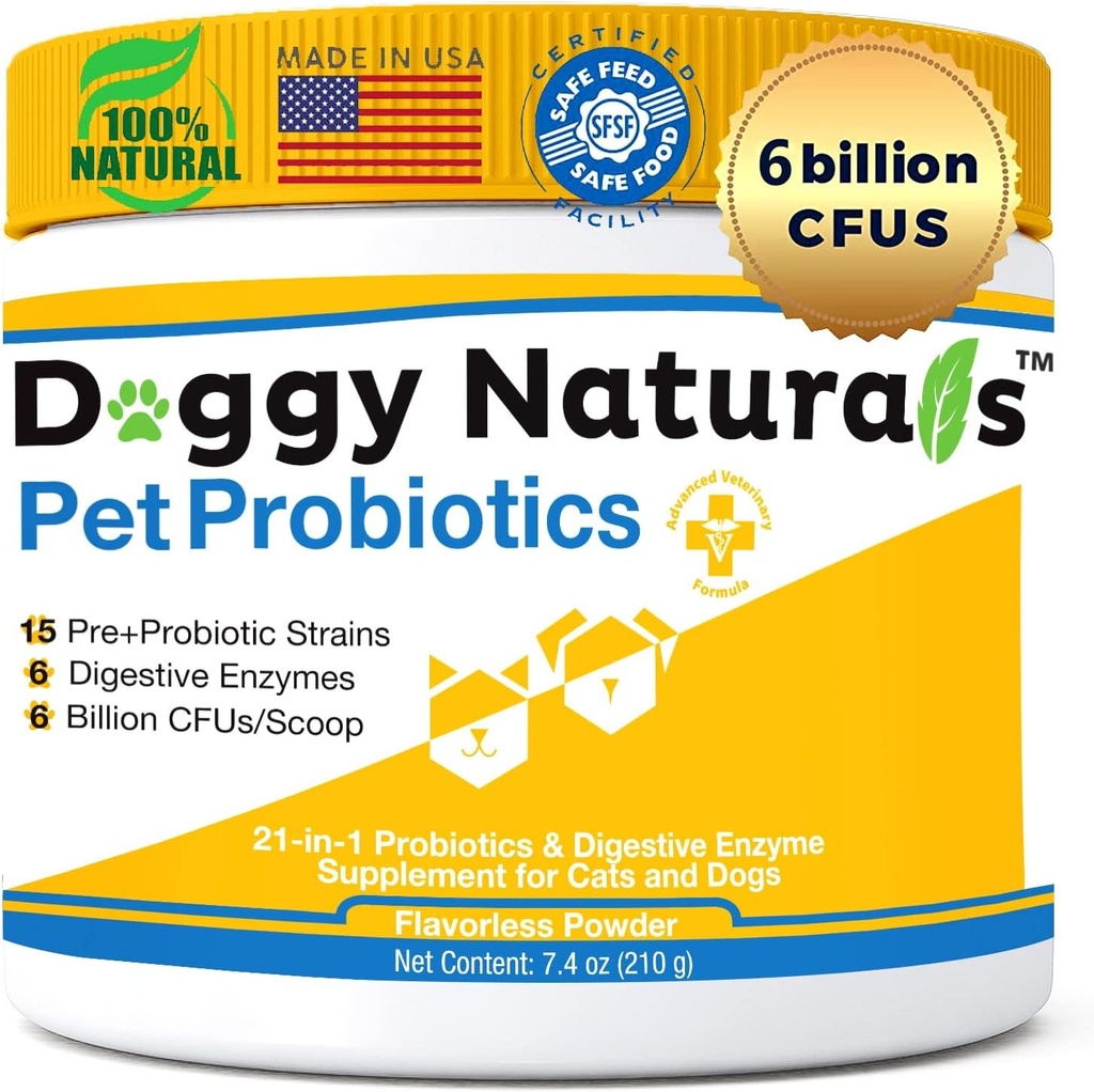 개와 고양이를위한 프로 바이오 틱스 - Max-Strength with15 Strains Pre &Probiotics 소화 건강, 증가 및 유지 Proper Gut Flora (미국) 7.4 Oz (6 Billion CFU 당 Scoop)