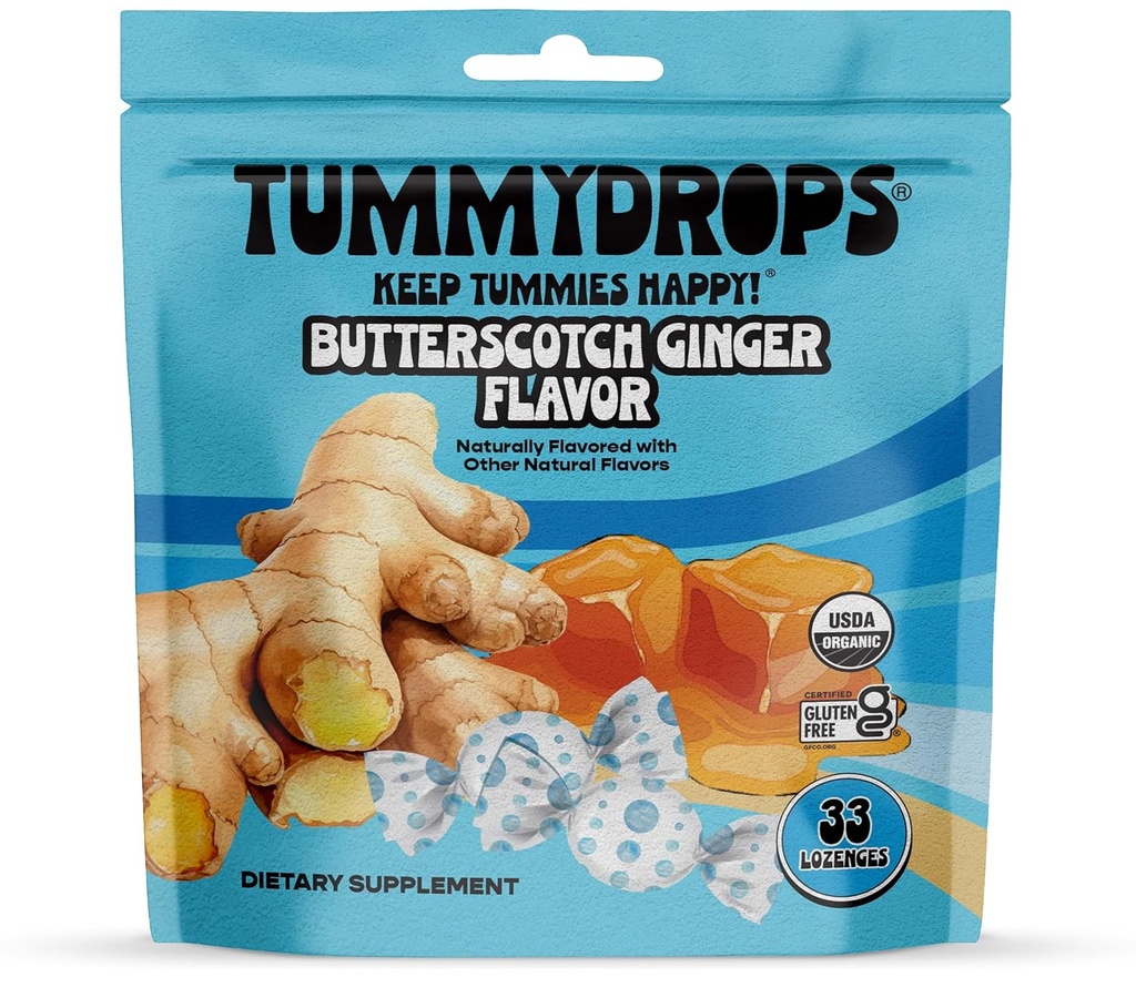 USDA 유기 Butterscotch 생강 맛 Tummydrops, 글루텐 무료 & Vegan, 33 유기 생강 Lozenges