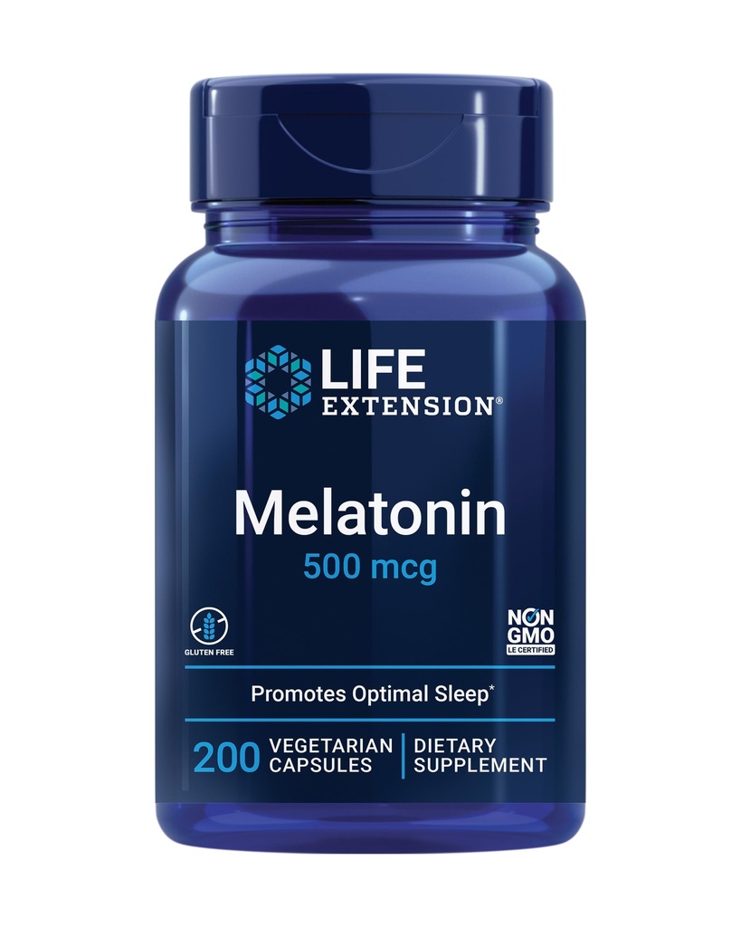 수명 연장 Melatonin, 500 mcg – 점차 수면, 낮은 복용량, 값 크기 - 비 GMO, 글루텐 - 무료, 채식 - 200 캡슐