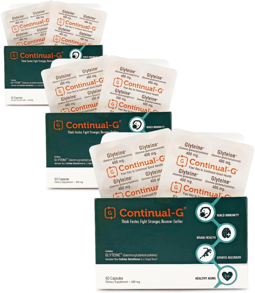 CONTINUAL - G G Glyteine 400 mg 캡슐 | 세포 강화 글루타티온 보충 | 강력한 산화 방지제 지원 | 90 일 공급 (180 캡슐)