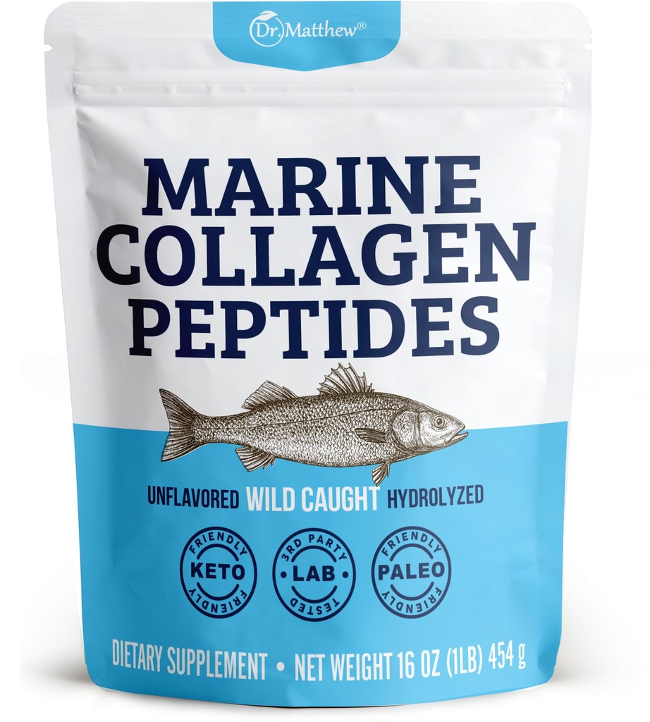 Dr. Matthew Marine Collagen Peptides Powder from Hydrolyzed Wild Caught Fish Protein - 여성 및 남성을위한 헤어 및 뷰티 보충제
