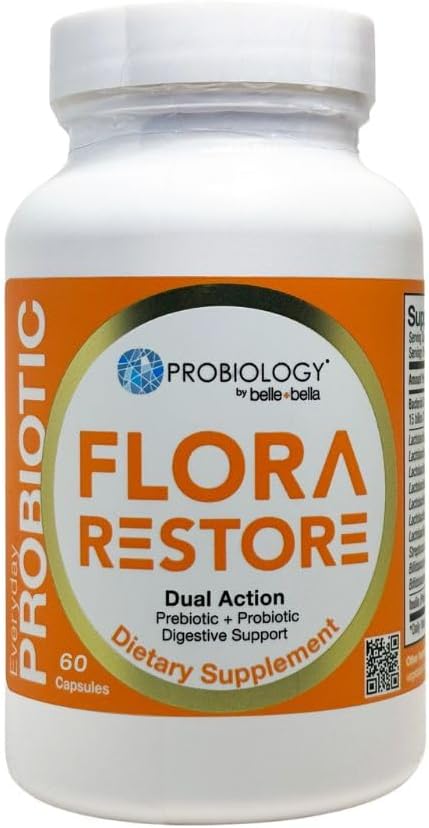 belle+bella Flora Restore Daily Probiotic - 15 억 명의 라이브 문화 - 소화 및 구트 건강을위한 Probiotics & Prebiotics - 면역 지원 - 일반 촉진 - Vegan & 글루텐 무료 - 60 캡