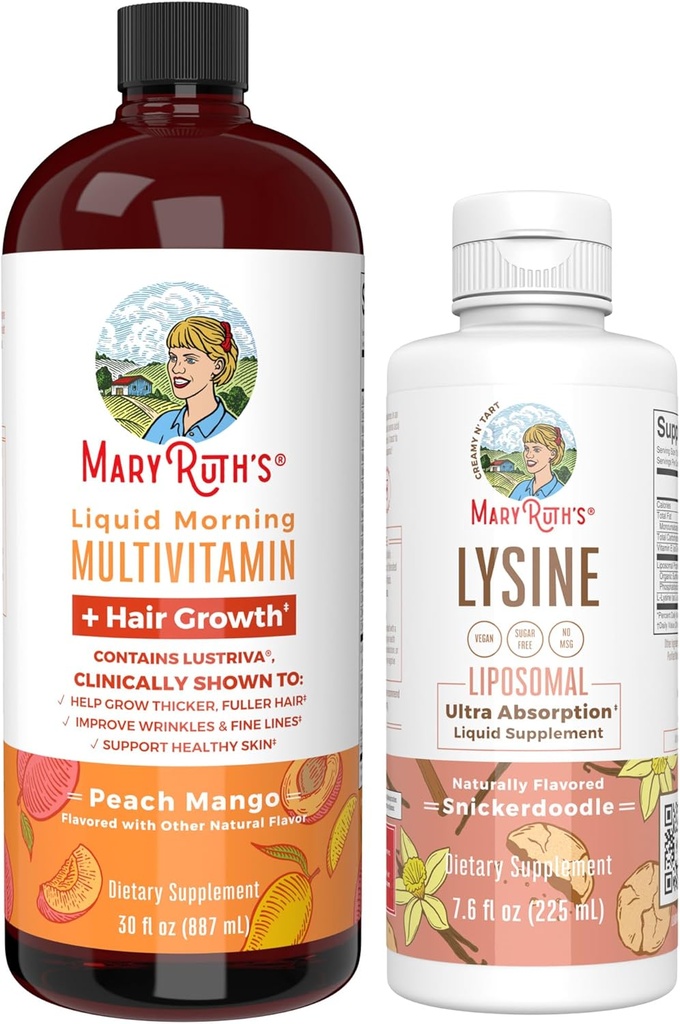 MaryRuth Organics Lysine Liposomal (Snickerdoodle) & Multivitamin Liquid + Hair growth | Clean Label Project Verified® | 면역 지원, 뷰티, 전반적인 건강 | Vegan, Non-GMO, 글루텐 프리