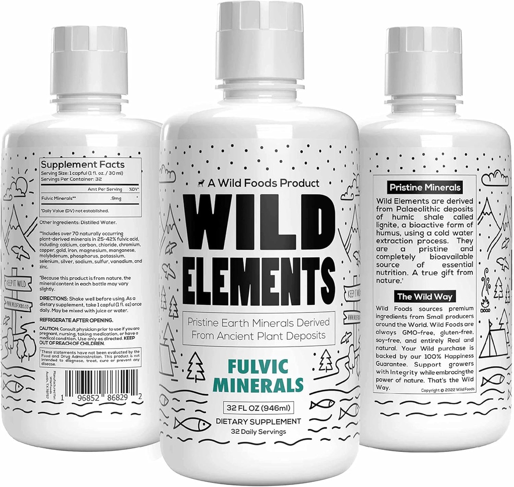 Wild Elements Gut Support Fulvic 산성 광물 혼합은 고대 식물 예금, Heal Gut Lining, Cognition 및 Immunity, 70 + Minerals, 모든 자연, 32 oz에서 파생되었습니다.