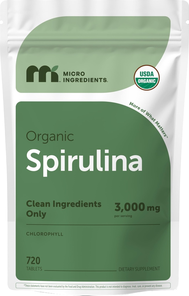 마이크로 성분 유기 Spirulina 보충교재, 720의 정제 (4 달 공급), 채우기 & 비 GMO 없음, Vegan 단백질, 비타민 & Prebiotics, 우수한 Spirulina 알약에서 부유한