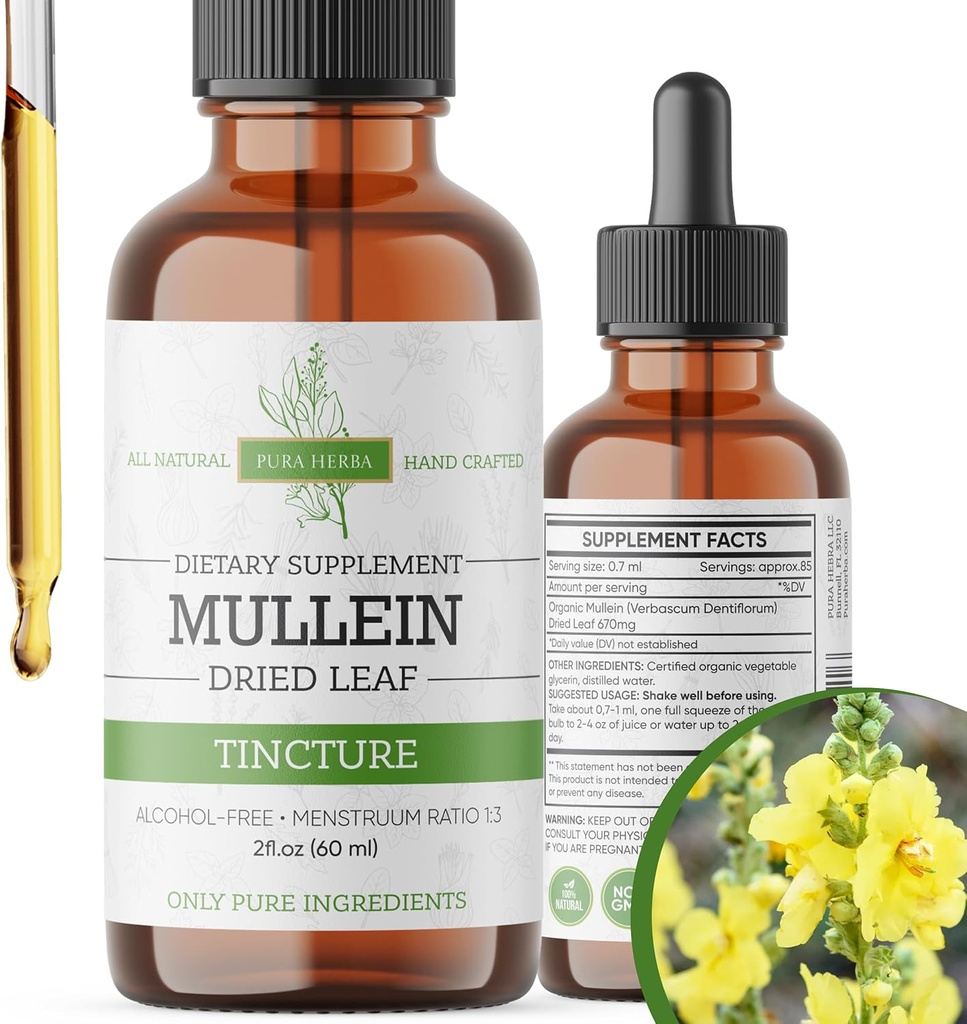 Mullein Tincture – Lung Support & Respiratory Wellness를 위한 유기 Mullein Drops – 미국에서 만든 – 2 Fl Oz