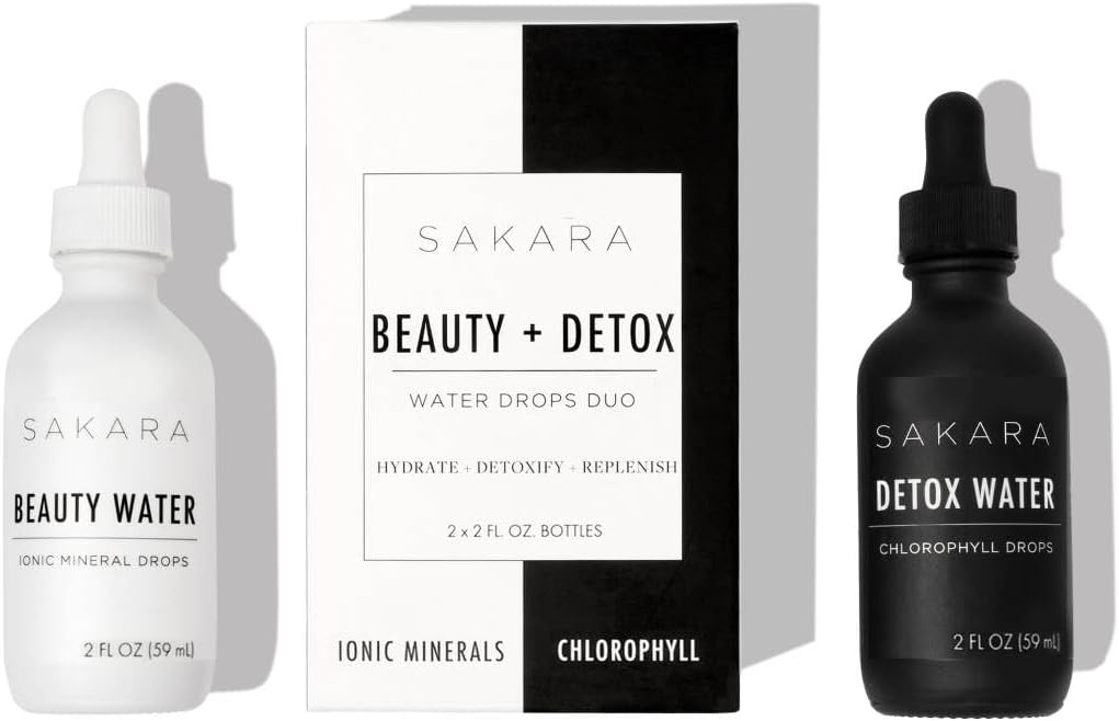 Sakara Beauty Water + Detox Water Drops, 60 서빙 - Trace Mineral Drops & Chlorophyll Liquid Drops, 액체 마그네슘, 염화물, 나트륨, 칼륨, 붕소 보충제, 액체 클로로필 드롭