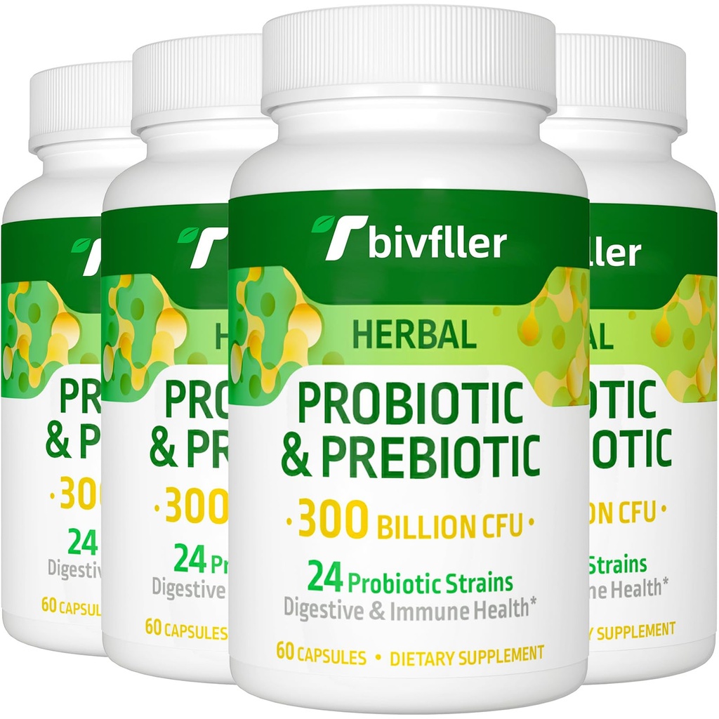 여성 남성을위한 프로 바이오 틱스 300 억 CFU, 24 Strains Probiotic+15 유기 허브 프리 바이오 틱스 혼합, 사전 및 프로 바이오 틱스, 소화 건강, 면역 및 구트, Diarrhea, Bloating, Vegan, 8 개월 공급