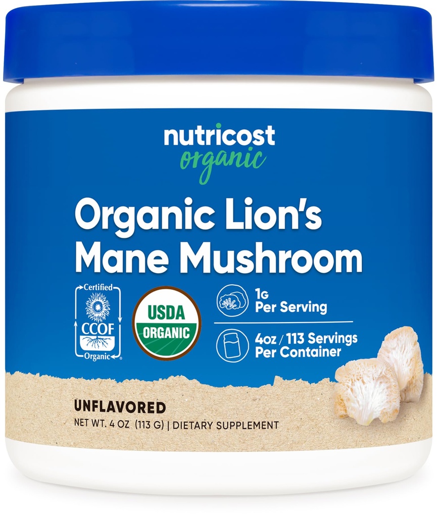 Nutricost 유기 사자 Mane 버섯 분말 4oz - 공인 USDA 유기