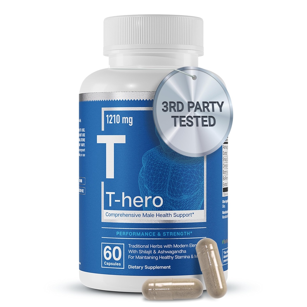 Essential Elements T-Hero - 남성을위한 일일 테스토스테론 지원 - Vitality & Drive - Ashwagandha, Shilajit, Boron, DIM - 60 카운트 - 30 서빙