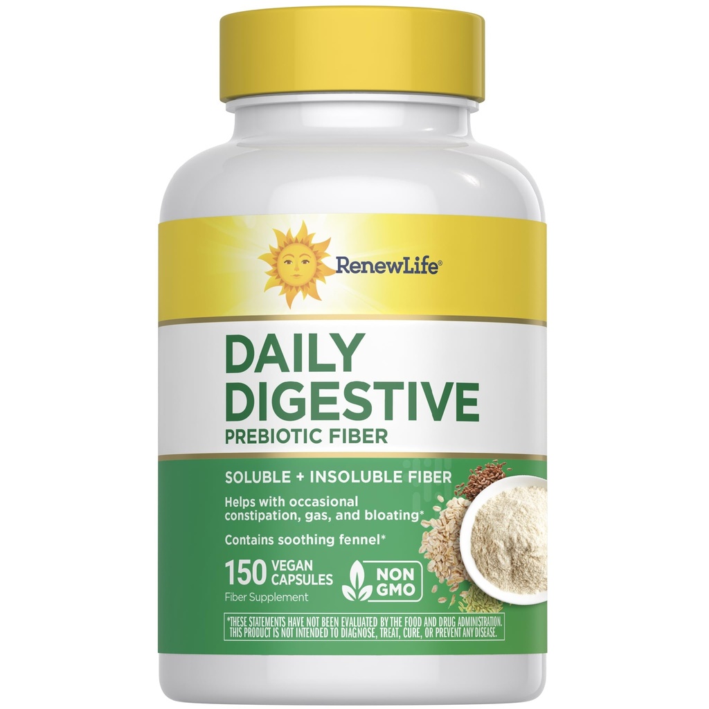 갱신 생활 성인 매일 소화 Prebiotic 섬유, 150 채식 캡슐 (포장 May Vary)