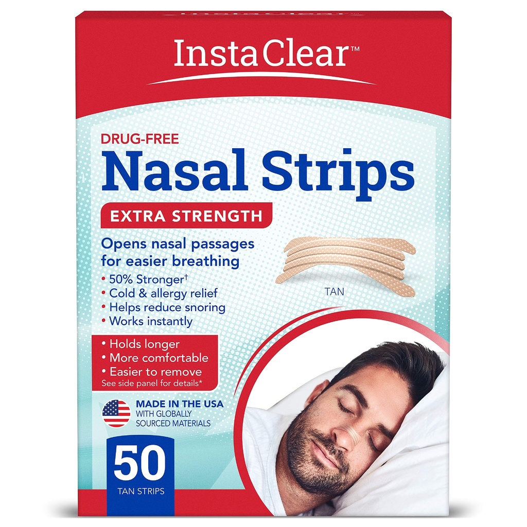 Extra-Strength Nasal Strips, Tan 50 ct | Works 즉시, Breathe Better, Nasal Congestion Relief, Stops Snoring, Cold & Allergy, Extra Strength Tan
