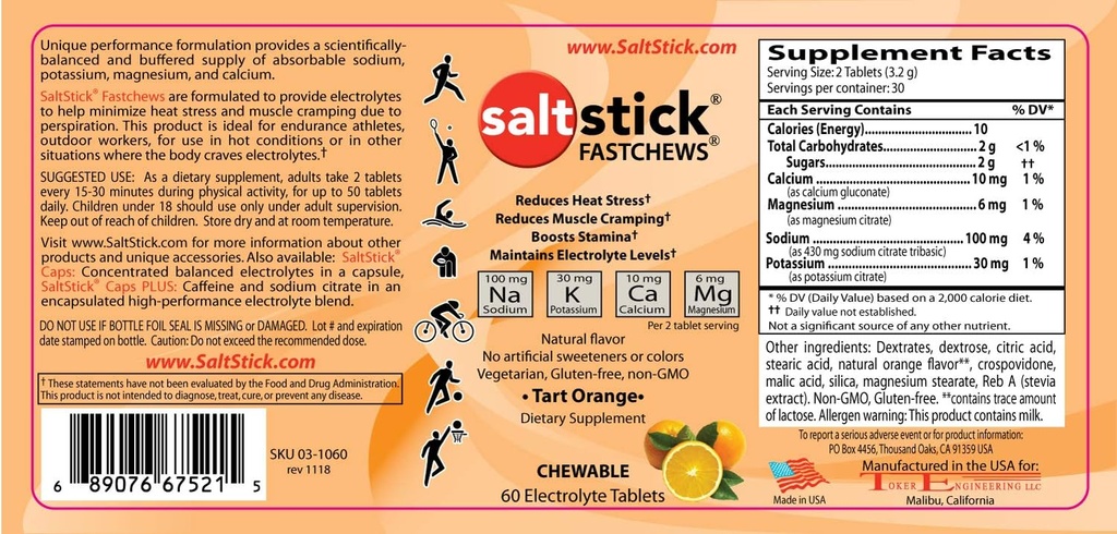 SaltStick FASTCHEWS 60-Count Bottle, 여행 팩 10 카운트 번들 - 타트 오렌지