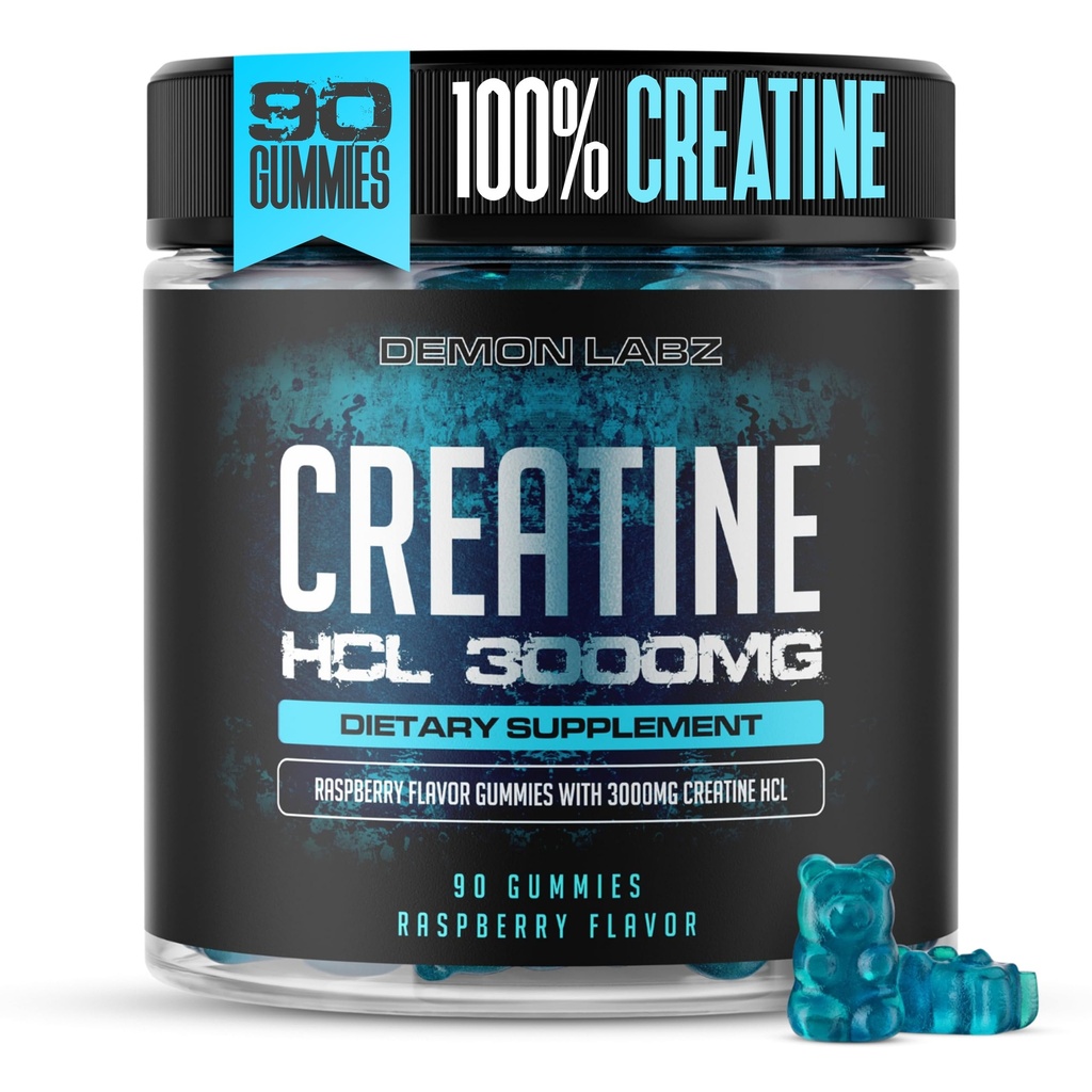 크레아틴 HCL 3000mg / 서빙 - 라즈베리 파이 - Vegan Gummies (90 Count (Pack of 1), 라즈베리)
