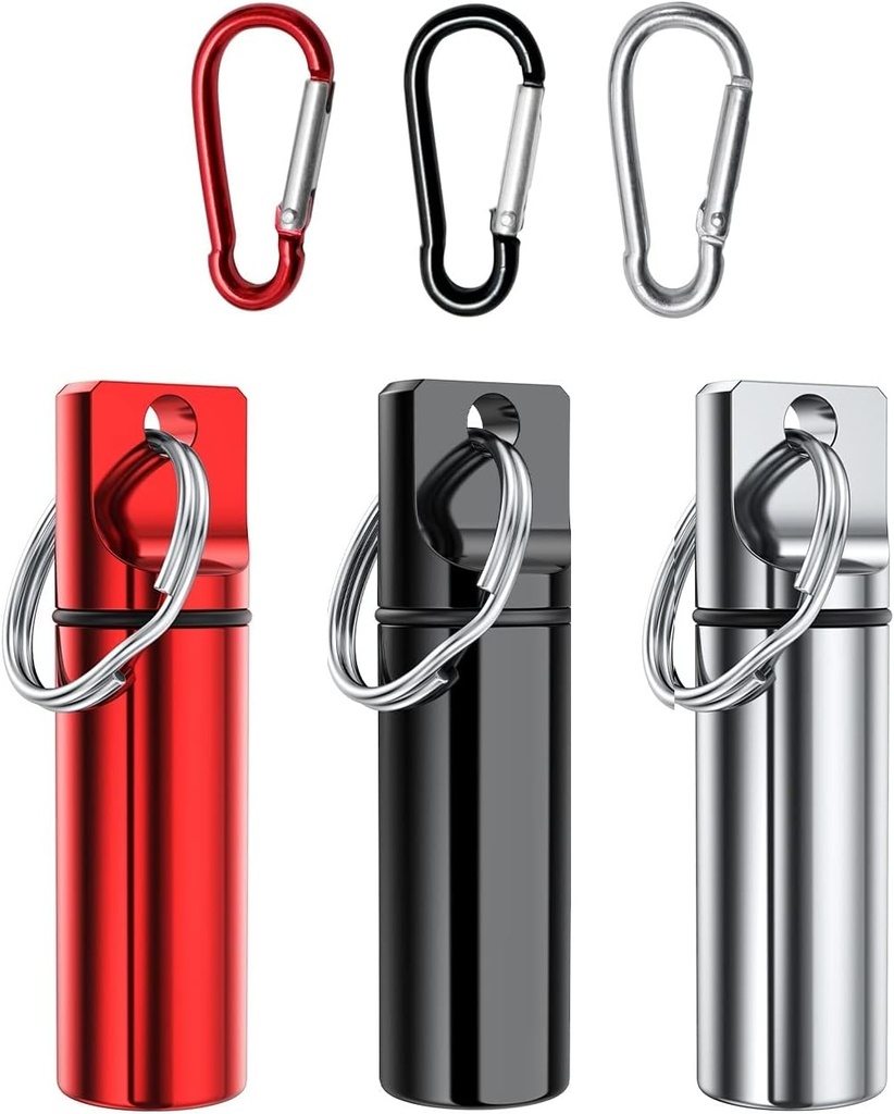 작은 소형 알약 상자 Keychain (3 팩), 알루미늄 합금 휴대용 소형 알약 조직 상자 콘테이너 Purse를 위한, 방수 금속 알약 홀더 의학 병 옥외 야영을 위한
