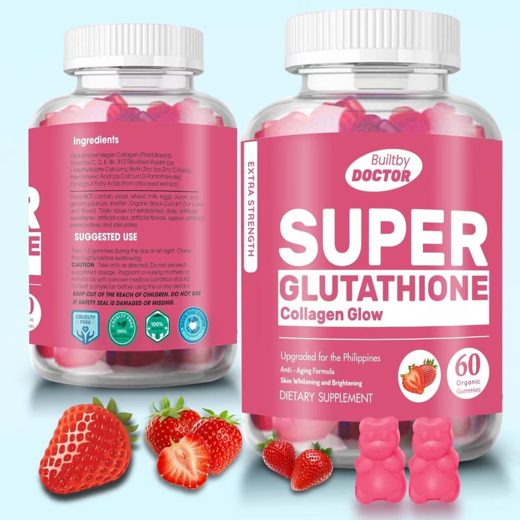 Super glutathione Collagen Glow Gummies,Glutathione 피부 관리 - 피부 Brightening - Gummies 교원질 - 노화 방지 L-Glutathione - 바다 교원질 & 비타민