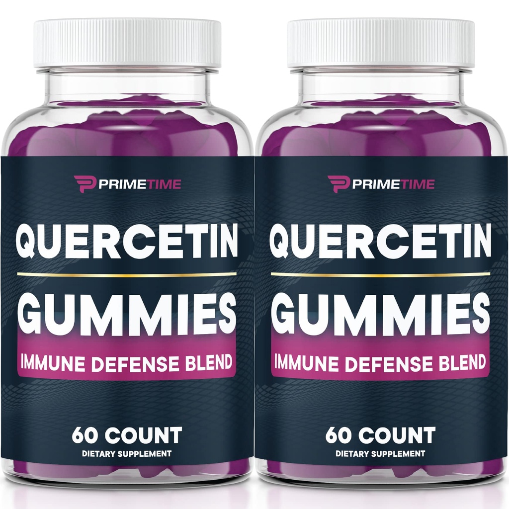 Primetime Sports Quercetin + 아연 + 비타민 C 1000mg Gummies는 Elderberry, 어린이 성인 Immunity, Immune 지원 거미 부스터 Vegan (2 팩) 60 조사 (2 팩)