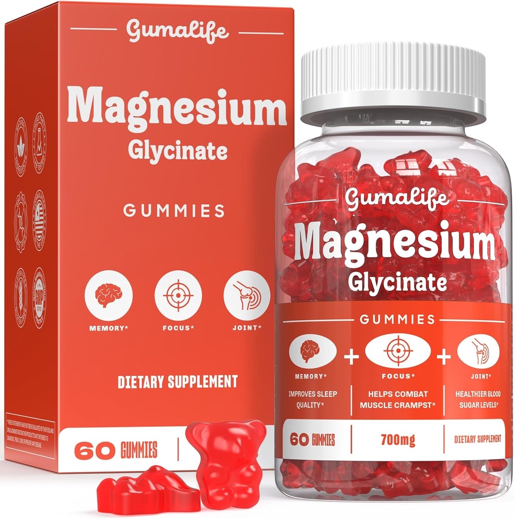 Gumalife의 700mg 마그네슘 글리세라이드 Gummies는 Relaxation를 강화하고, Beneficial Nutrients의 설탕 자유로운 혼합을 제안합니다. 각 상자 포함 60 개 (60 개, Boysenberry)