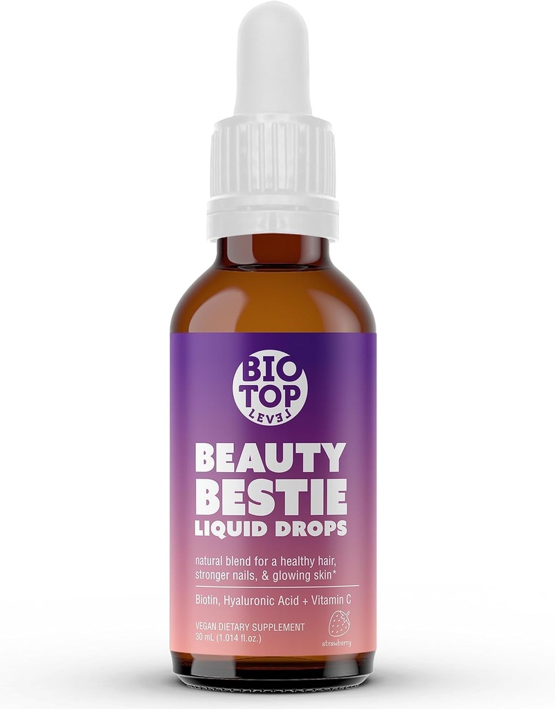 Beauty Bestie Vegan Liquid Drops, Biotin, 비타민 C, Hyaluronic 산, 건강한 머리, 피부 & 못 성장, 설탕 무료 1 fl oz를 지원하는 다 균형 비타민 혼합.