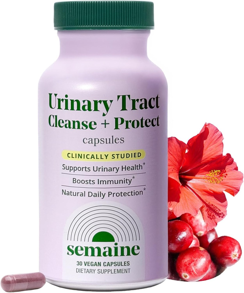 Semaine Urinary Tract Cleanse & Protect – 30캐럿, 여성용 Bladder Support Supplement, Flushes Urinary Tract. Hibiscus와 Cranberry Proanthocyanidins를 결합합니다.