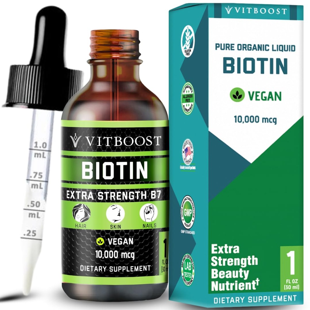 추가 강도 10,000mcg Biotin 액체 드롭 유기 베리 맛 | 60 서빙 | Vegan Formula Supports Hair Growth, Strong Nails, Healthy Skin | NO Artificial Preservatives