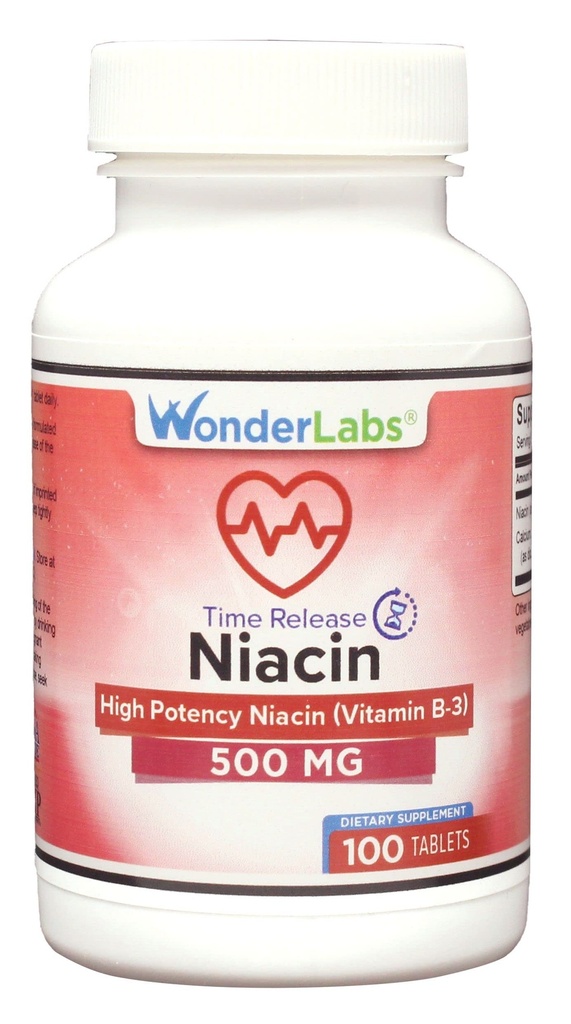 경직자 높은 Potancy 시간 방출 Niacin (비타민 B3) 500 Mg 100 정제 비 GMO, 글루텐 자유로운 보충교재