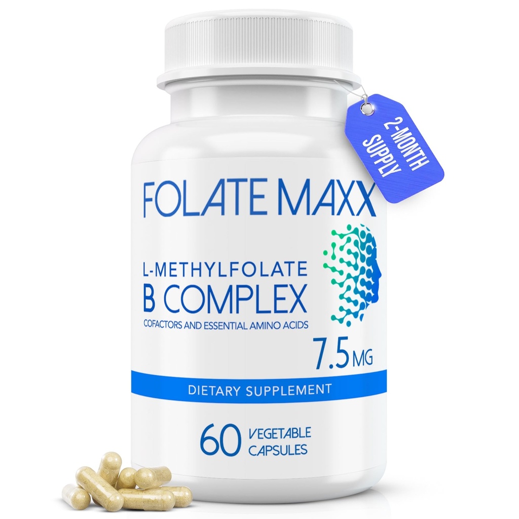 L-Methylfolate + B12 Methylcobalamin & B6 혼합 (7.5mg) - 60 캡슐 - Cofactors & Essential 아미노산을 가진 활동적인 B 혼합 - 비 GMO, 글루텐 자유로운, 충전물 없음