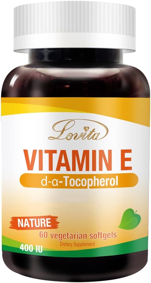 Lovita 비타민 E 400 IU Softgels의 자연적인 268 mg (D 알파 Tocopherol로), 건강한 피부, 머리, 못 & 면역 체계 지원, 60의 채식주의자 Softgels를 위한 채식주의자