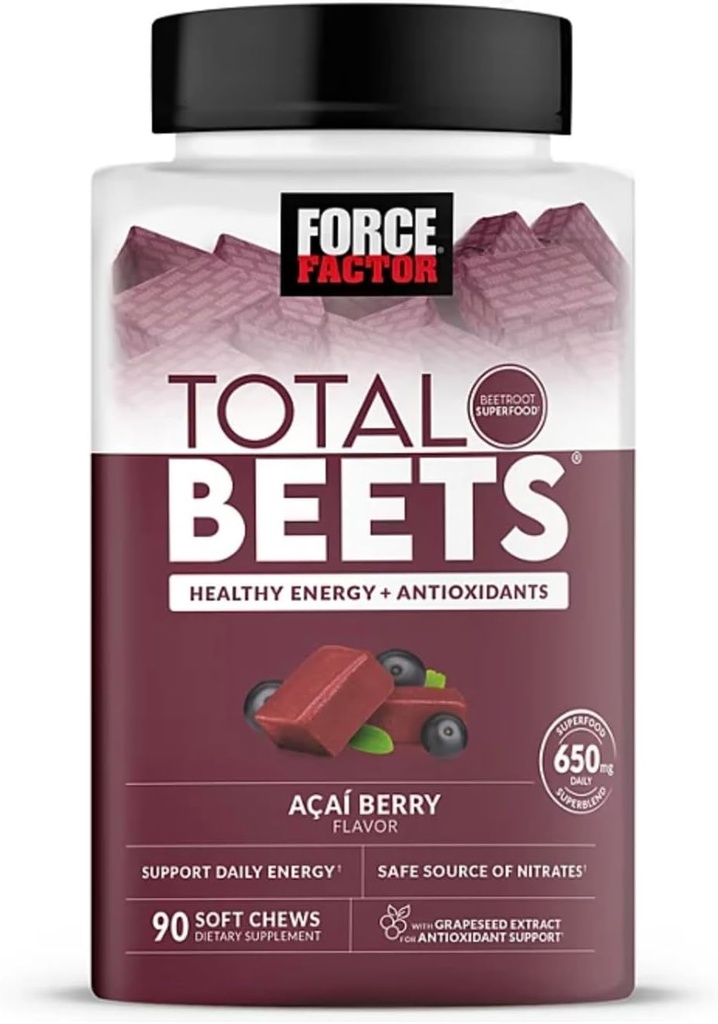 Bling Pire Factor Total Beets, 건강한 에너지 보충, Beet 뿌리 Superfood Soft Chews, Acai Berry (90 ct.)