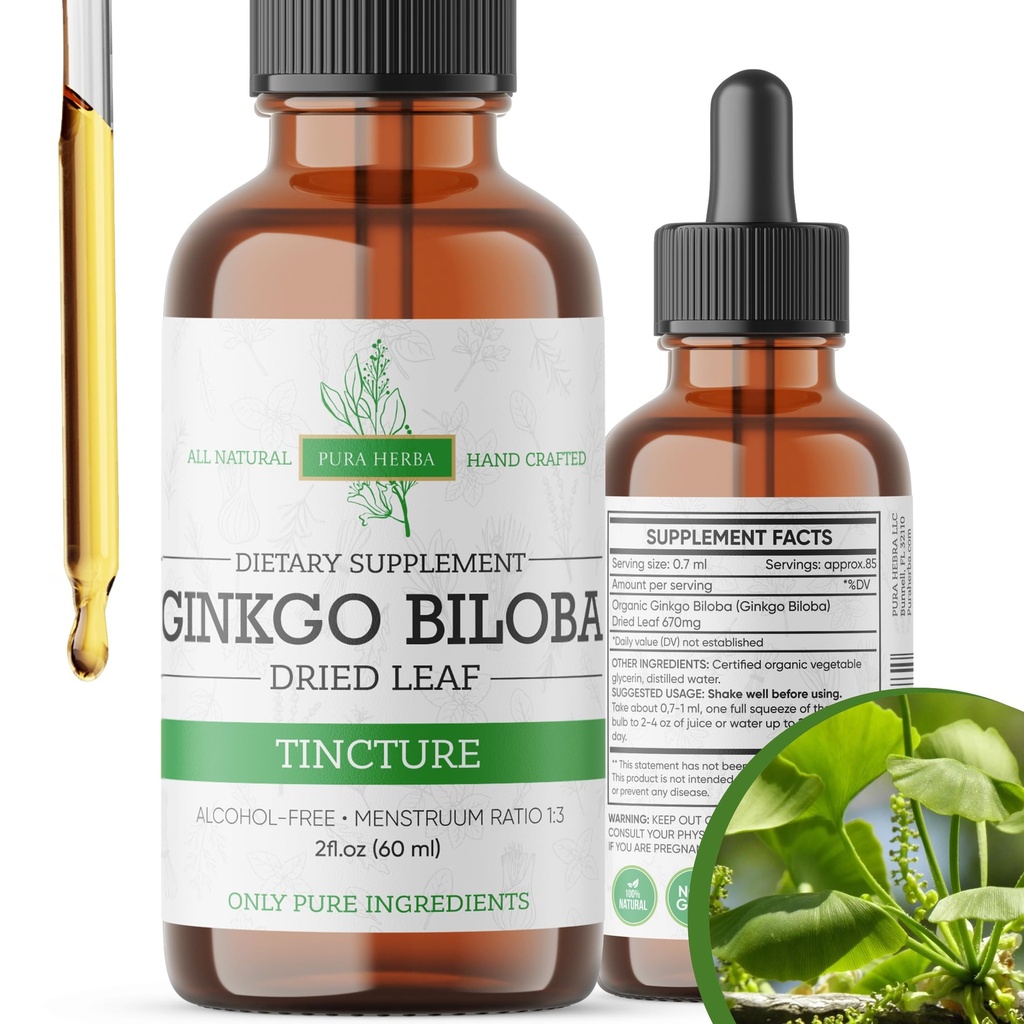 Ginkgo Biloba 추출물 액체 2 Fl Oz, 뇌 기능 및 메모리 지원, 알코올 무료, Vegan - 2 Fl Oz에 대한 보충제