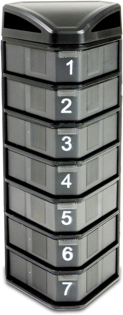 Deke Home - Stackable Pill 주최자 3 시간, 7 일 알약 디스펜서, 주간 알약 주최자 Medication, 비타민, 보충교재, 튼튼한 하드 케이스, 안전한 마감, BPA 무료, 청소하기 쉬운