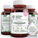 ChromeMate를 가진 자연적인 Nutra GTF Chromium Polynicotinate, 지원 몸 Metabolism, 지원 심장 건강은, 몸 지방 수준을, 개량합니다 소화, 심장 혈관 건강, 200 mcg, 120 Vegan 정제를 유지합니다