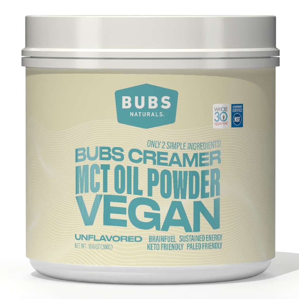 BUBS Naturals MCT Oil Powder - 프리미엄 MCT Oil & Keto Coffee Creamer - Vegan & Paleo Friendly - 건강한 코코넛 지방 + 낮은 Carb - Shakes, Smoothies & Baking 용 Dairy-Free 에너지 소스 (10.6 oz)