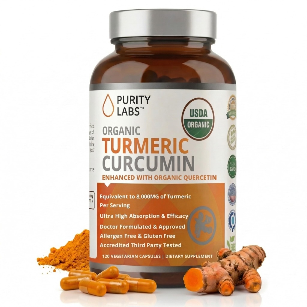 순수성 실험실 Piperine를 가진 유기 심황 Curcumin 보충교재 2,250 MG/Serving | 95% Curcuminoids 심황 보충교재, 산화 방지제 합동 진통, 근육 & 뇌 지원 | Non-GMO - 120의 캡슐