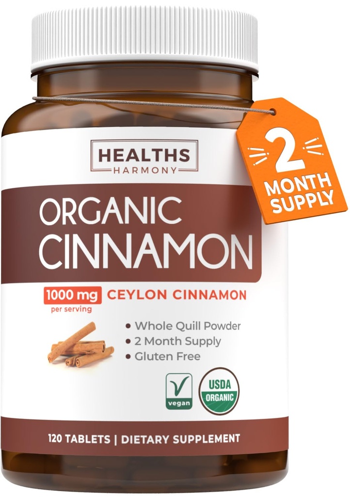 USDA 유기 Ceylon Cinnamon 알약 - 가득 차있는 몸 산화를 억제하는 지원을 위한 서빙 당 1000mg를 가진 높은 힘 Ceylon Cinnamon 보충교재 - Vegan Non-GMO cGMP Made & Lab Verified (2 달 공급)