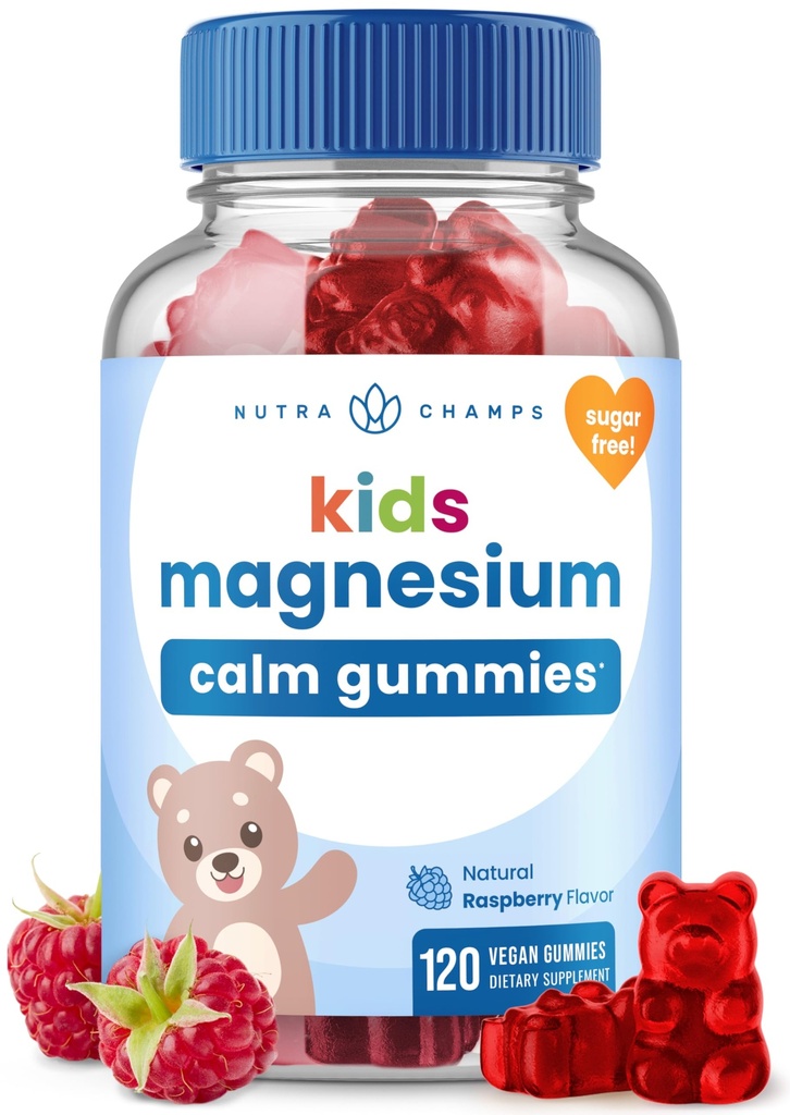 NutraChamps 120 Kids Magnesium Gummies - 아이들을위한 설탕 무료 Calm 마그네슘 구미 - 4 개월 공급 - Bone Health, Sleep - Magnesium Citrate for Kids Supplement 지원