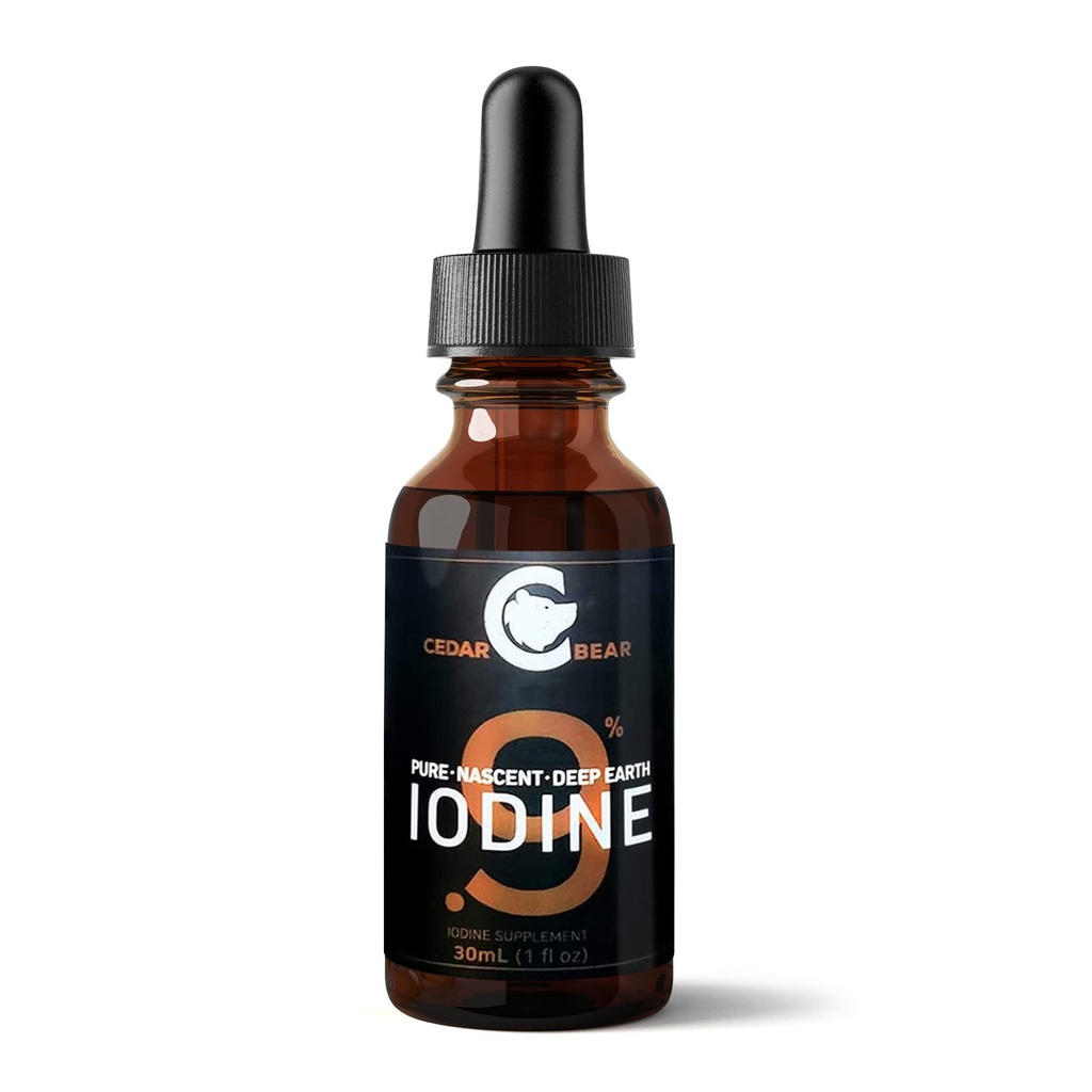 Cedar Bear - 0.9% 순수한 Nascent 깊은 지구 요오드 보충교재, All-Natural Thyroid 지원 및 대사 승압기, 알콜 자유로운 요오드 하락, 자연적인 요오드 액체, 1개의 fl oz/30 ml