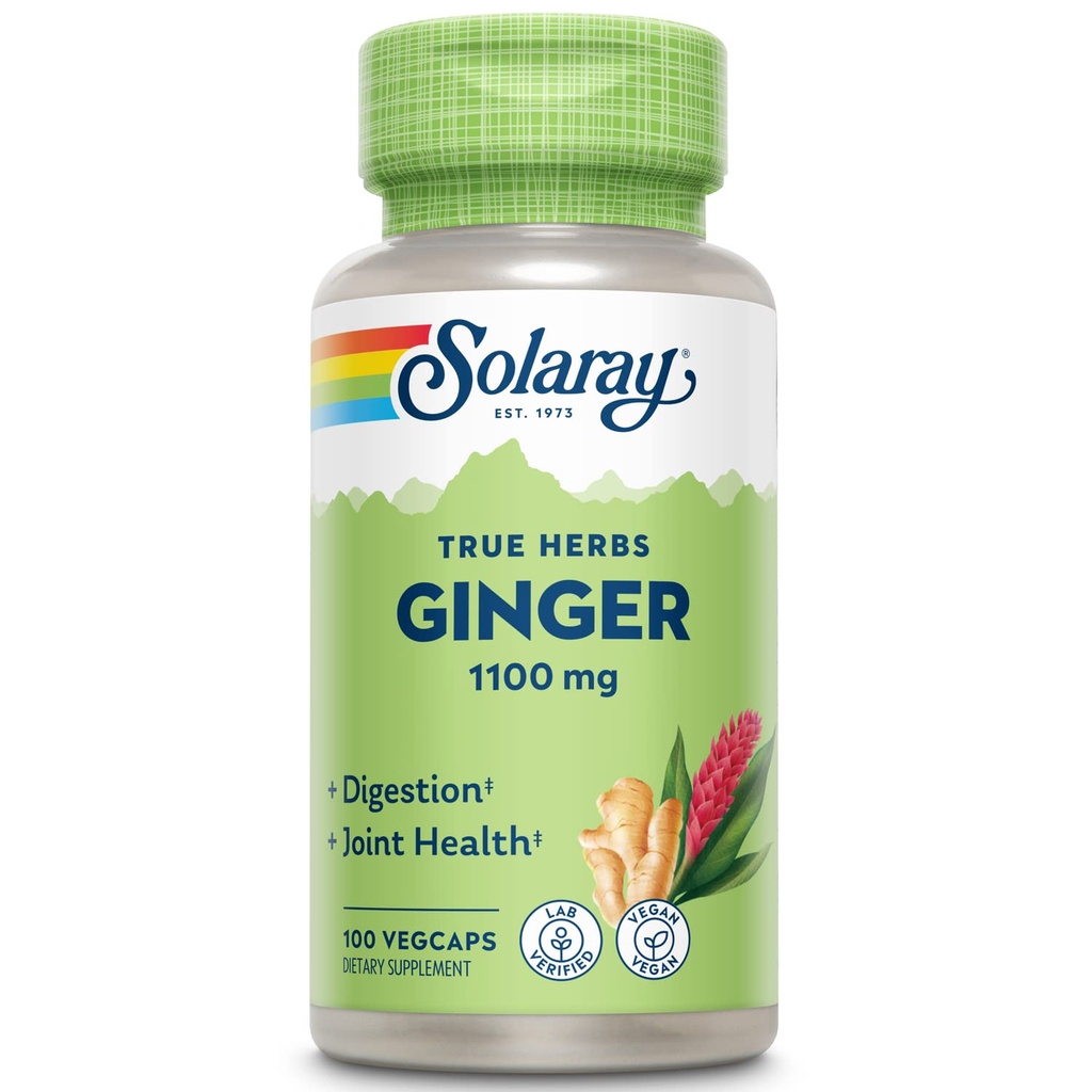 SOLARAY Ginger Root 1100mg | 건강한 소화, 관절 및 운동 및 자극 지원 | 전체적인 뿌리 | Non-GMO & Vegan | 100 VegCaps