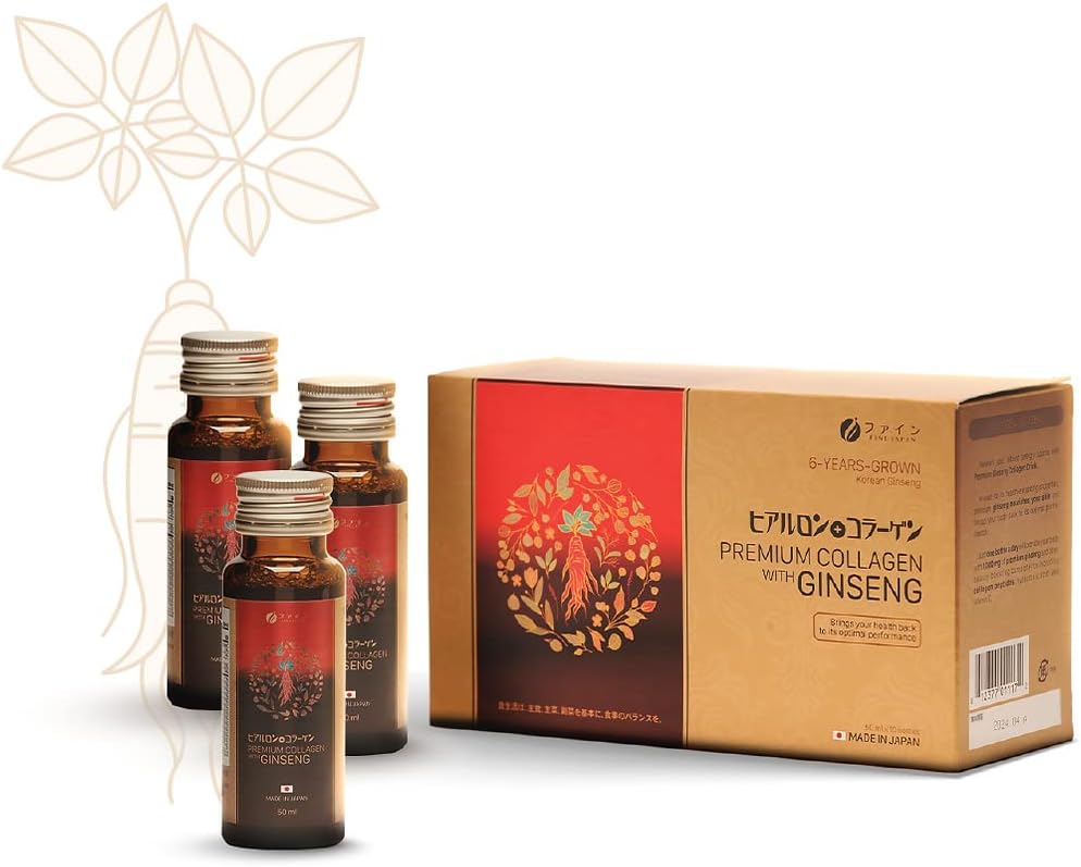 FINE JAPAN Premium Collagen & Ginseng Liquid Supplement for Healthy Aging - Vegan, Hydrating Anti-Aging Serum, Collagen Supplements Peptides Powder Subsitute - 여성용 안티 주름 액체 콜라겐