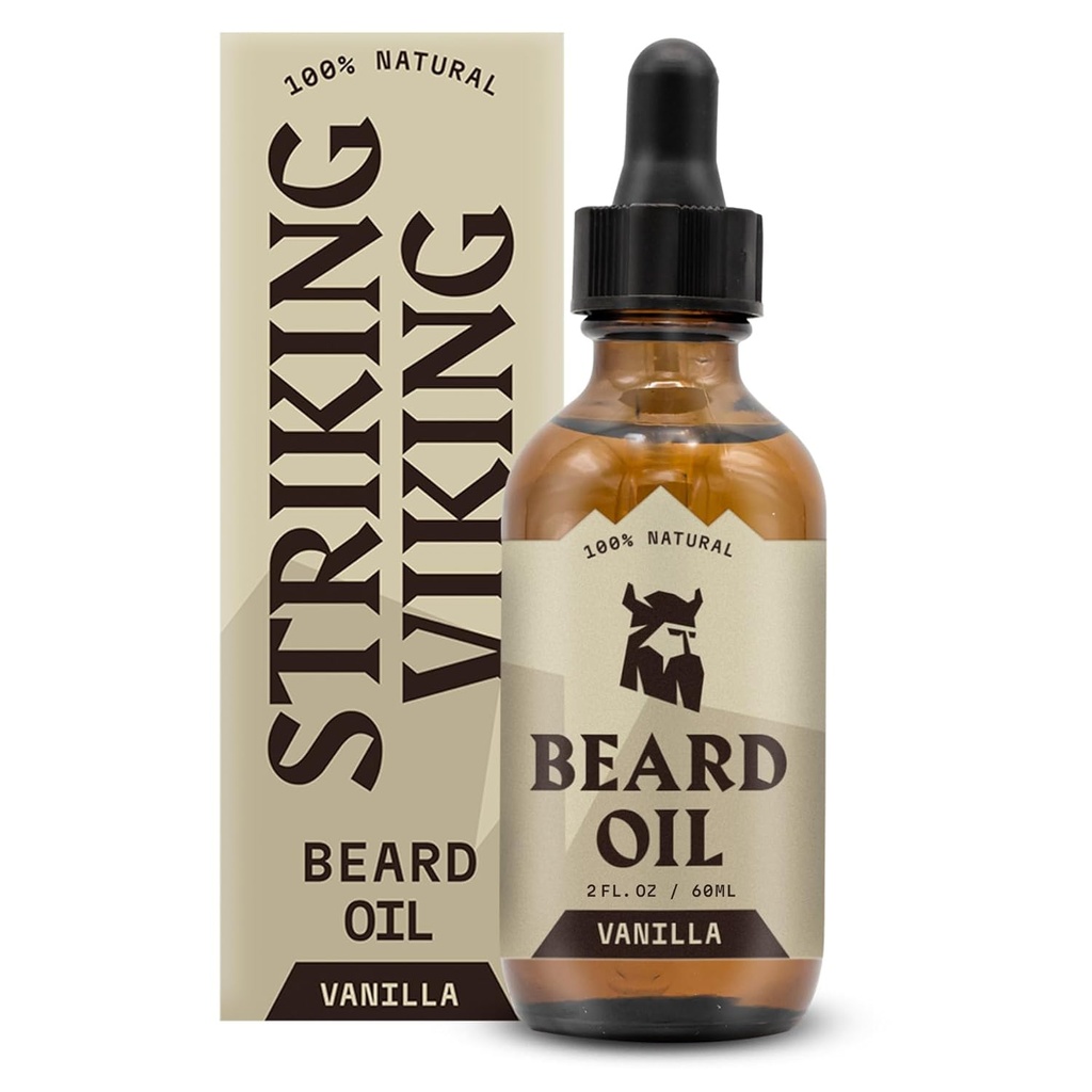 Striking Viking Vanilla Beard Oil for Men - 부드러운, 습기 및 성장 (2 Oz)에 대한 Argan & Jojoba 오일과 자연적으로 분리 된 컨디셔너