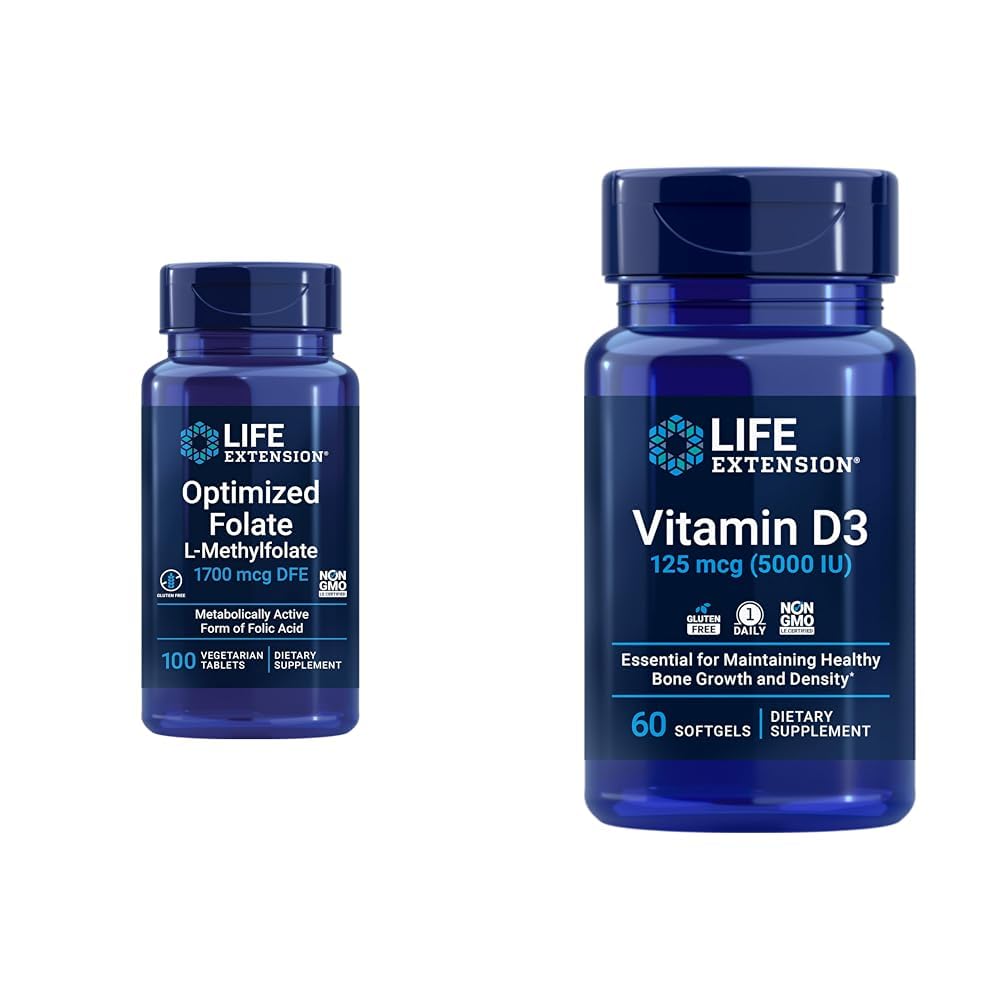 수명 연장 최적화 Folate 심장 & 두뇌 지원 정제와 비타민 D3 뼈, 두뇌 & 면역 건강 Softgels - 100 정제, 60 Softgels