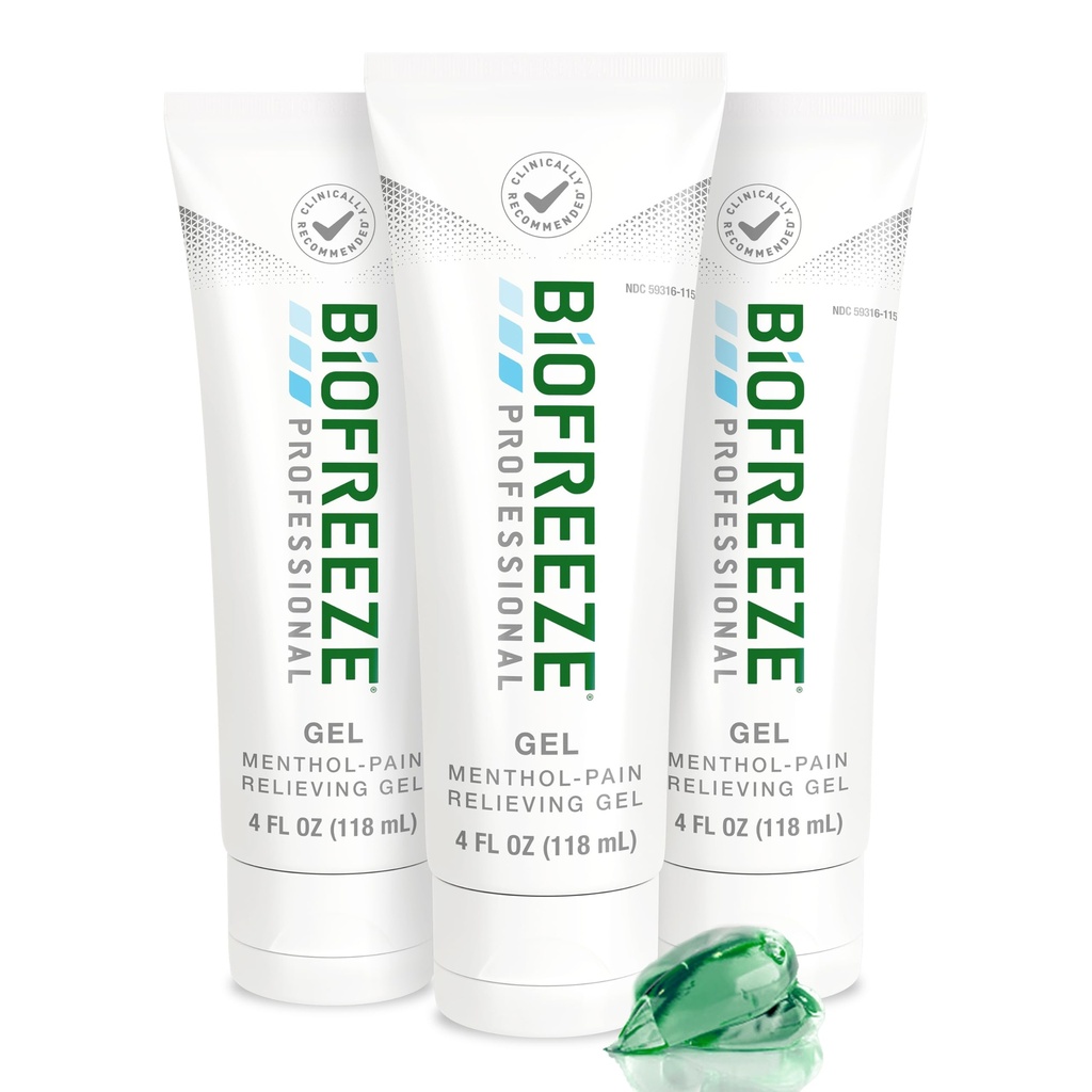 Biofreeze 직업적인 진통 젤, 4개 oz 관 (3 팩) - Arthritis, 근육 Soreness, 합동, 뒤, 목, 무릎 고통 & 더 많은 것을 위한 빠른 냉각 기복