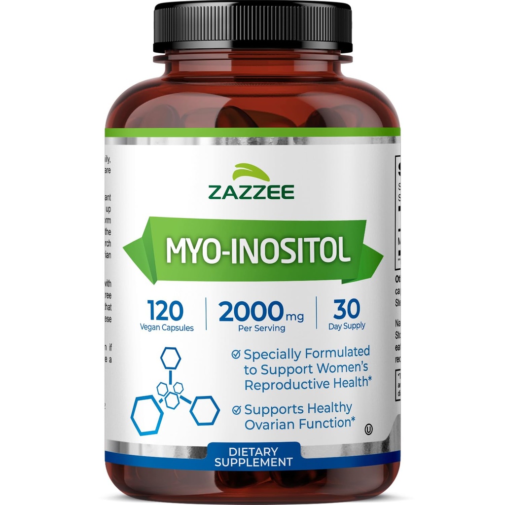 Zazzee Myo-Inositol 캡슐, 봉사 당 2000 mg, 120 Vegan 캡슐, 40:1 비율, 100% 채식주의자, 호르몬 균형 & 건강한 Ovarian 기능 지원, 모든 자연 및 비 GMO를 위한 이상적인 노출량