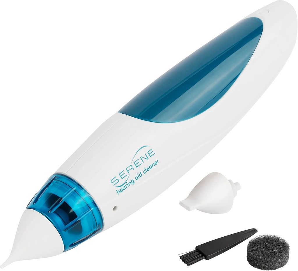 Serene Innovations Hearing Aid Cleaning Kit for Earwax Removal – 보청기 클리너는 4 AA 배터리에서 보청기 튜브, Earbuds, in-Ear Monitor, & More – Ear Wax Suction Vacuum을 청소합니다.