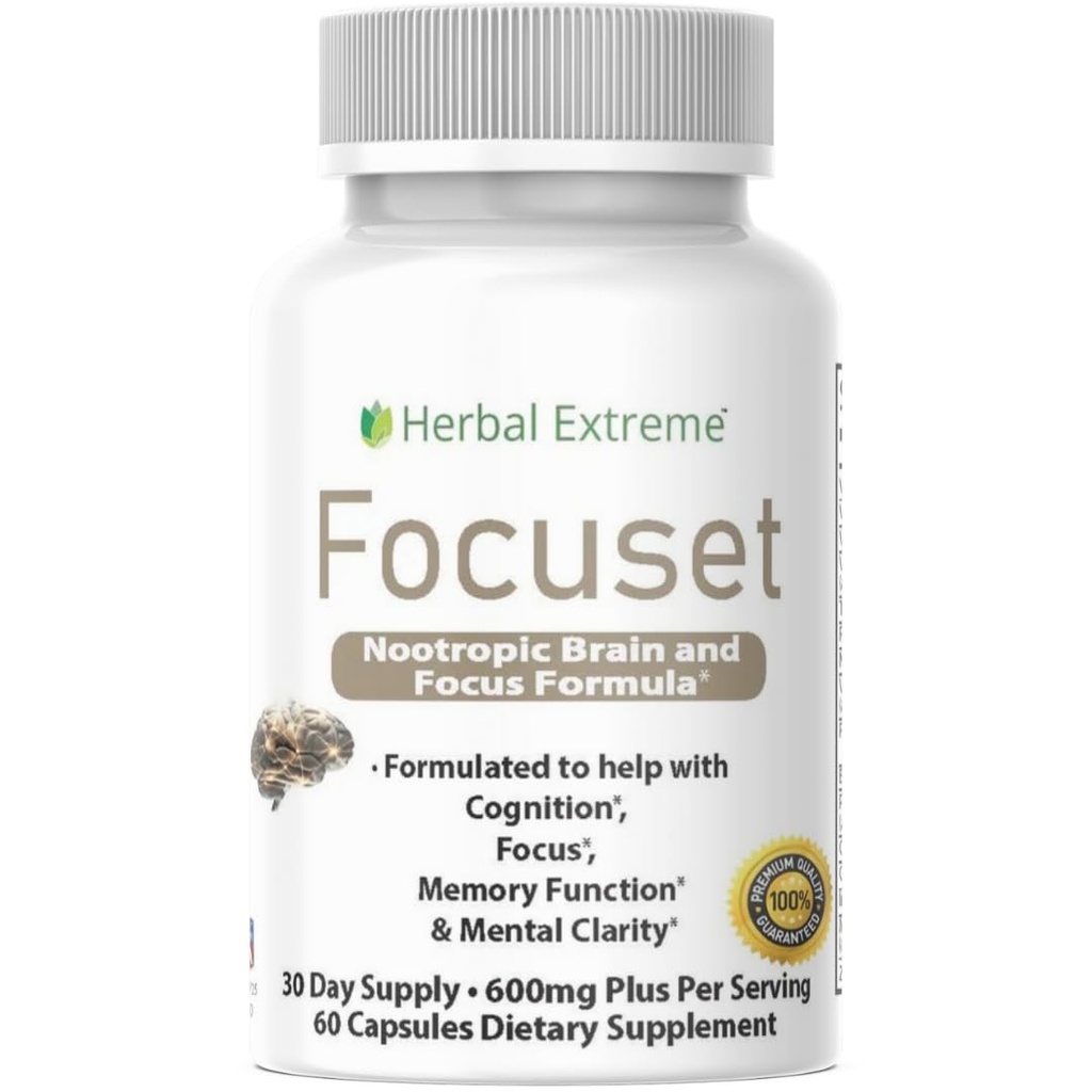 Focuset Nootropics 두뇌와 초점 공식. 90 캡슐 Dimethylaminoethanol (DMAE Bitartrate), L 글루타민, L 티로신, GABA, Bacopa 및 더 많은, 백색