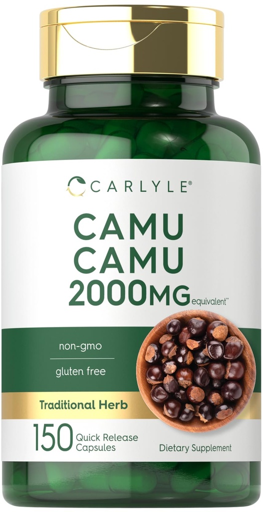 비타민 C가있는 Carlyle Camu Camu | 2000mg | 150 캡슐 | 허브 추출물 보충 | Myrciaria Dubia | Non-GMO 및 글루텐 무료