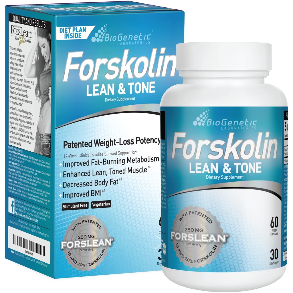 BioGenetic Labs Forskolin Lean & Tone - 체중 감량 알약 - 남성과 여성 의류 Suppressant - 60 캡슐 - 채식주의자를위한 근육 질량의 바디 토닝 공식 지방 버너 및 유지 보수